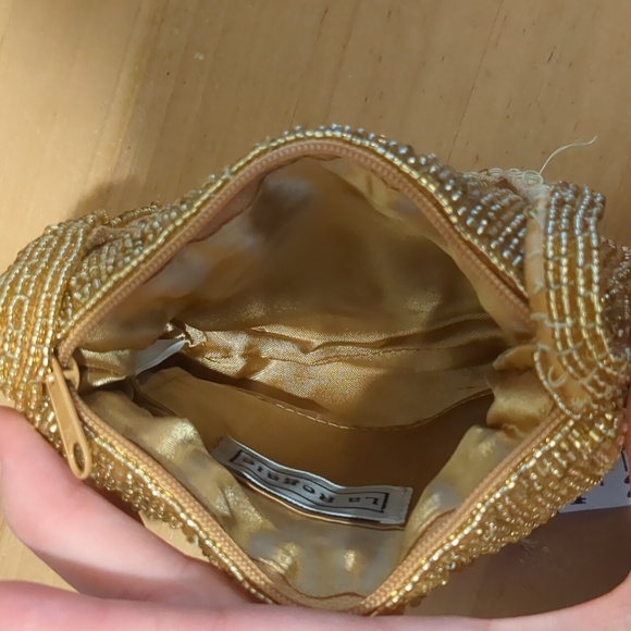 La Regale vintage gold clutch mini purse gold beading and gold interior - Picture 8 of 9